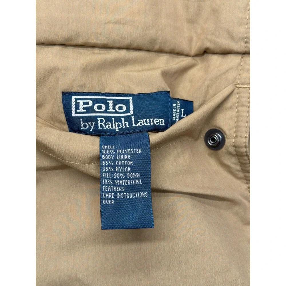 90s Polo Ralph Lauren Reversible Down Puffer Vest Navy Blue Tan Khaki Mens Large